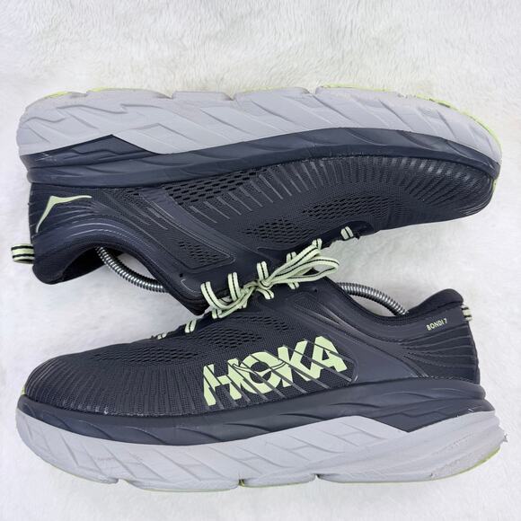 HOKA Bondi 7 Mens Running Shoes Black Navy Lime Size 11.5 Wide 2E Cushion main image 9